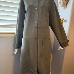 Philosophy Grey Suede-Style Long Trench Coat